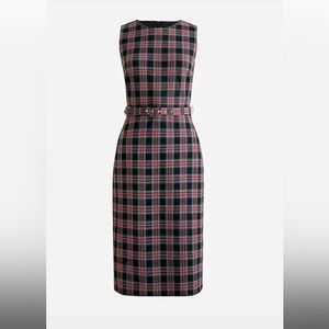 NWT JCrew 4 Petite belted sheath dress in black Stewart tartan